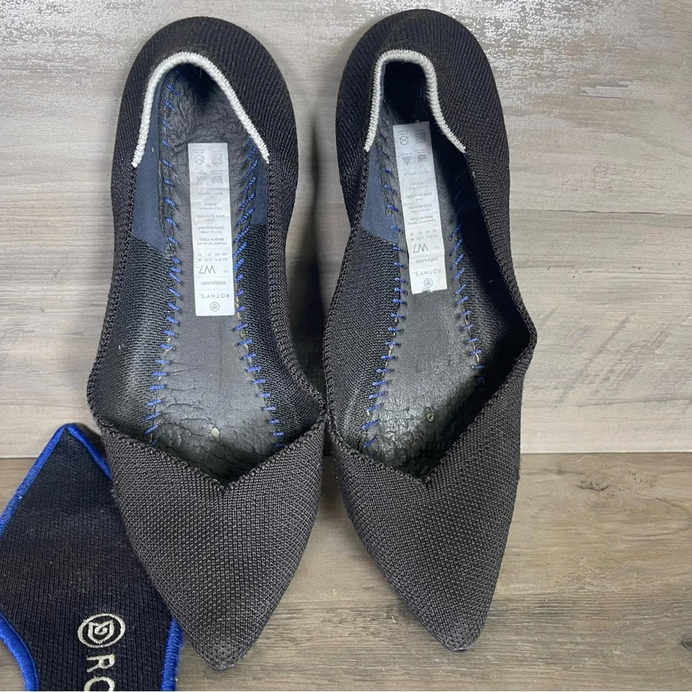 Rothys Womens 7 Black Knit The‎ Point Ballet Flats Slip On Shoes Classic Office